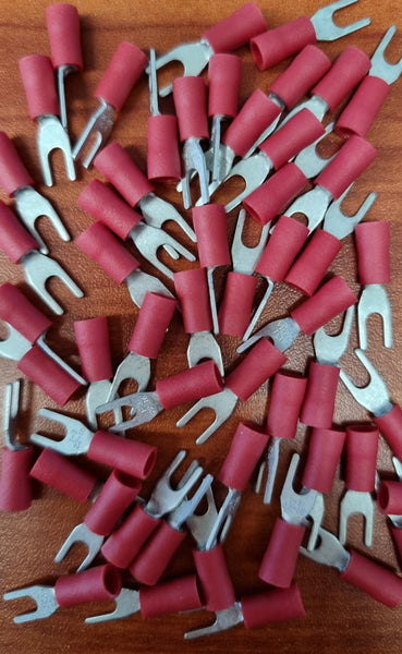 Pack 100 Red Fork Crimp Terminal 3.2mm QKC07